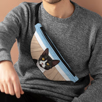 tuxedo cat fanny pack, slim fanny pack, flat fanny pack