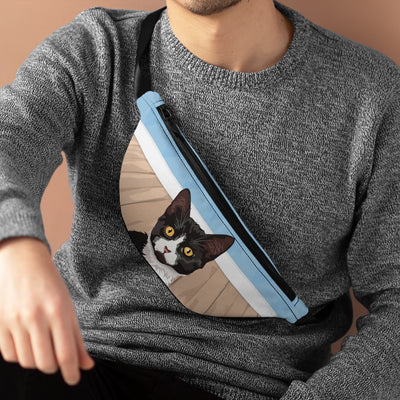 tuxedo cat fanny pack, slim fanny pack, flat fanny pack