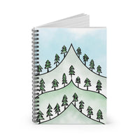 Mountain notebook for hikers. Whimsical trees and mountains. Spiral Notebook.