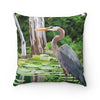 Great Blue Heron throw pillow, Decorative throw pillow for couch with bird design in shades of green, Great gift for bird lovers