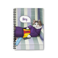 Funny cat notebook featuring a design with a cat holding a remote, cat notebook