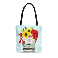 flower and typewriter tote bag