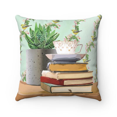 teacup throw pillow for booklovers