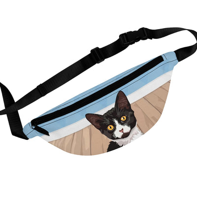 tuxedo cat fanny pack, slim fanny pack, flat fanny pack