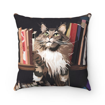 Cat Throw Pillows. Bookshelf Cat Throw Pillow for cat lover