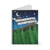 Forest scene notebook. Notebook featuring John Muir quote, trees, night sky, stars, crescent moon.