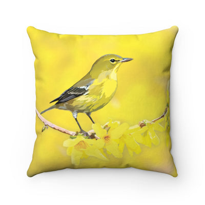 Yellow pine warbler throw pillow, Bird throw pillow, Decorative throw pillow for couch with bird design in shades of yellow, Great gift for bird lovers
