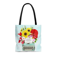 typewriter and flower tote bag