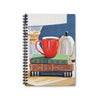Notebook for book lovers. Spiral notebook with design featuring a bookstack and coffee mug.