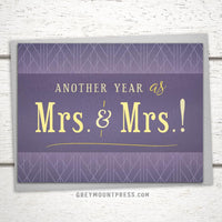 Same sex anniversary card, Another year as Mrs. and Mrs., Gay Anniversary Card, LGBTQ anniversary card, anniversary card for lesbians