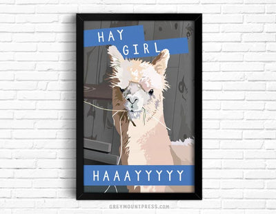 5x7 version of Product photo of a funny alpaca wall art print for the kitchen. Giclée Home Prints of alpaca artwork. Alpaca prints.