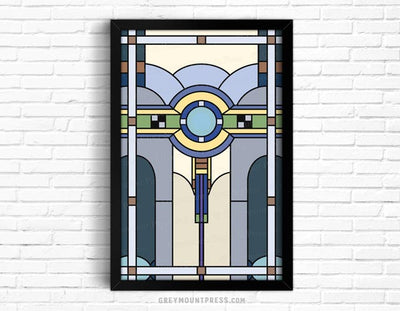 Secondary product photo of an Art Deco art print. This giclee wall artwork for him shares a similar style to Frank Lloyd Wright art.
