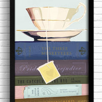 Biblio: Teacup + Book Stack Art Print
