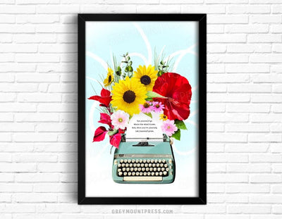 typewriter art print, wall art for writers, flower wall art, typewriter wall art, typewriter decor, 5x7 art prints, 11x17 art prints, typewriter gifts, book related gifts, book themed wall art, gifts for gardeners