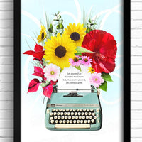 typewriter art print, wall art for writers, flower wall art, typewriter wall art, typewriter decor, 5x7 art prints, 11x17 art prints, typewriter gifts, book related gifts, book themed wall art, gifts for gardeners
