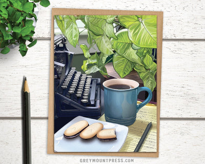 Typewriter card. Coffee card.