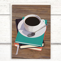 Coffee greeting card for friends and booklover