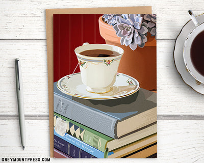 Teacup greeting card for bookworms