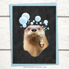 Funny Cards for Friends, Funny otter card. Otter greeting card. Greeting card featuring an otter with a bubble pipe in its mouth.