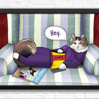 funny cat wall art, cat artwork, funny cat art, 5x7 cat artwork for cat lovers