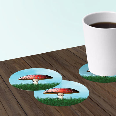 Paper coasters for bar with mushroom toadstool design