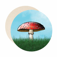 Cheerful toadstool coaster set for gardeners