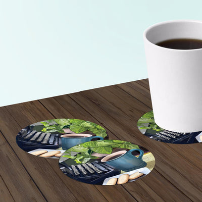 Coffee and Typewriter Coasters: Bar Coaster 6-Piece Set