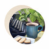 Coffee and typewriter coasters. Paper bar coaster set.