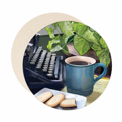 Coffee and typewriter coasters. Paper bar coaster set.