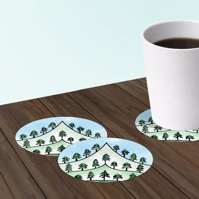 Coasters for hikers made from recycled paper.