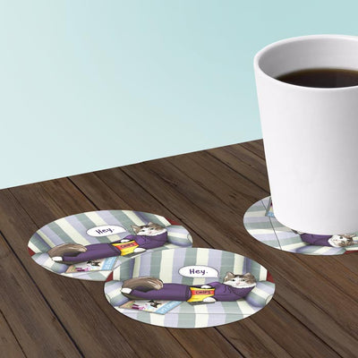 Cat With Remote Coasters: Bar Coaster 6-Piece Set