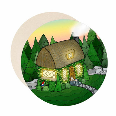 Gnome Cottage coaster set of paper bar coasters. Gnome coasters.