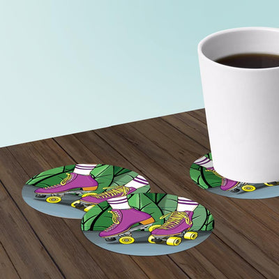Roller skate coaster set of paper bar coasters. Rollerskate decor.