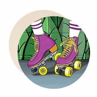 Roller skate coaster set of paper bar coasters. Rollerskate decor.