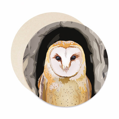 Barn owl coasters. Paper bar coaster set.