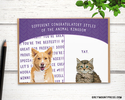 cat card, cat congratulations card, Funny congrats card for family, Congratulations card with dog and cat