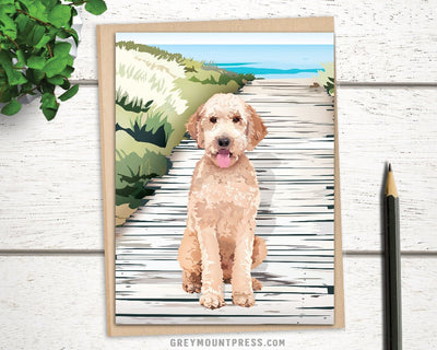 Blank dog card for dog lovers. Goldendoodle card.