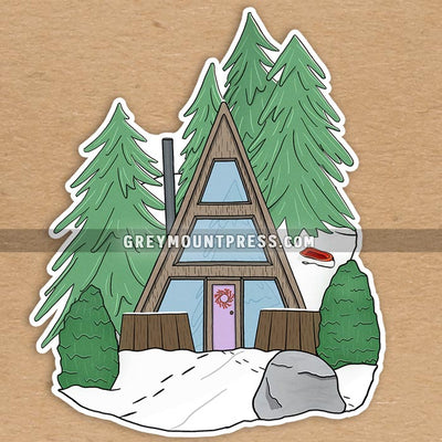 Cozy Cabin fridge magnet. Refrigerator magnet with snow winter scene. Hygge magnet for fridge.