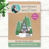 Cabin Stickers, Vinyl laptop stickers, winter holiday stickers, Hygge stickers
