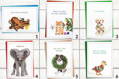 Holiday: 15-Pack Funny Pitbull With Wreath Cards