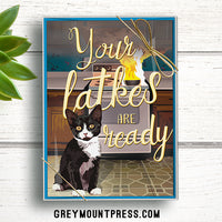 cat card, Funny Hanukkah Card with Cat cooking Latkes, funny cat holiday card, funny cat Hanukkah card, Funny hanukkah cards, boxed hanukkah cards, funny hanukkah boxed card set, Funny Hanukkah Card Boxed Set