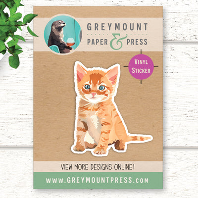 ginger kitten laptop sticker. vinyl sticker.