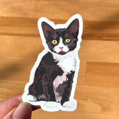 Tuxedo cat laptop sticker. Cat waterbottle sticker.