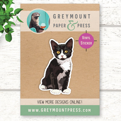 Vinyl cat sticker. Black and white cat sticker.