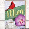 happy mothers day card, happy mothers day cards, card with red cardinal and teacup and rose of Sharon, mother day cards, mothers day cards, unique mother's day cards, mother's day cards, happy mother's day cards, happy mothers day greeting card
