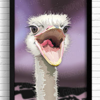 Ostrich art print. Ostrich artwork for wall decor.