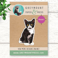 Tuxedo Cat Magnet. Black and White Cat Fridge Magnets for Refrigerator