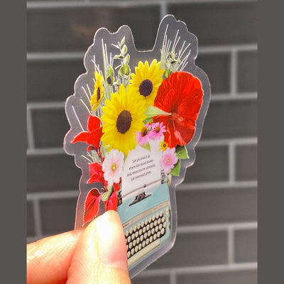 Biblio Typewriter in Bloom Clear Sticker