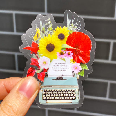 Biblio Typewriter in Bloom Clear Sticker