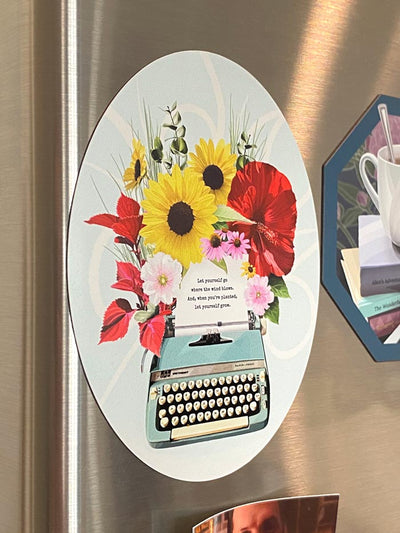 Biblio Typewriter in Bloom oval refrigerator magnet